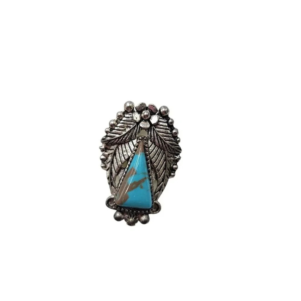 Southwestern Silver Tone Faux Turquoise Vintage Costume Ring Size 8